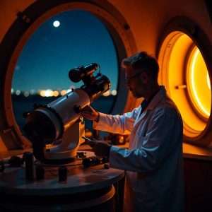 Apochromatic Refracting Telescope in a professional observatory dome 